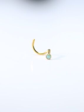 Aquamarine Golde Plated Nose Piercing 22 gauge Corkscrew New
